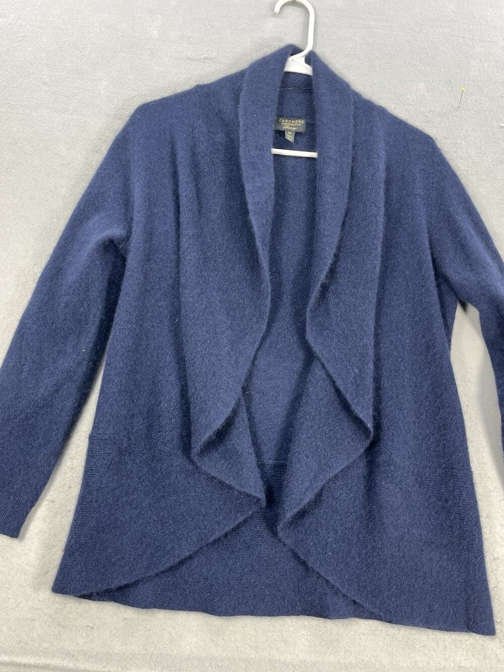 Charter Club Luxury Women's XL 100% Cashmere Cardigan Sweater Navy Blue Draped